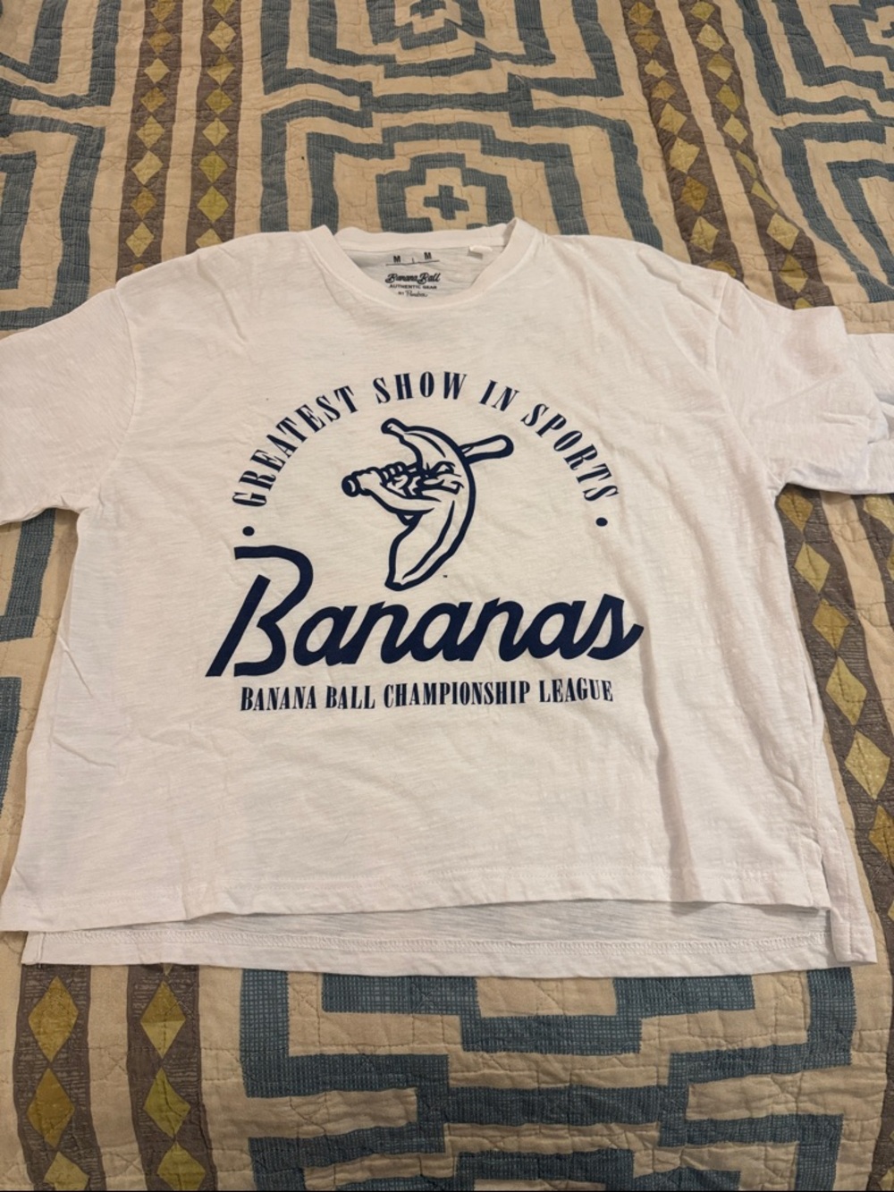 Savannah Bananas White cropped Tee with Navy Graphic Bananas Logo